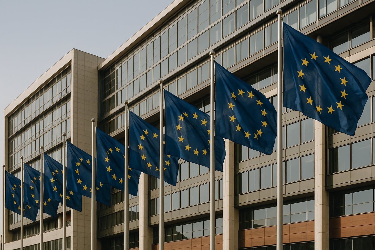 Banderas de la UE ante un edificio institucional en Luxemburgo: auto del TJUE sobre cláusulas abusivas